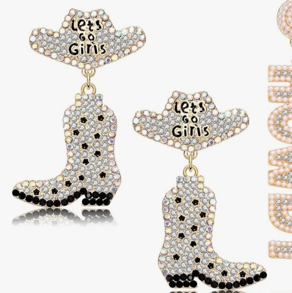Rhinestone Cowboy Boots Earrings Cowgirl Boots Western Earrings Rodeo Jewelry - Picture 4 of 5